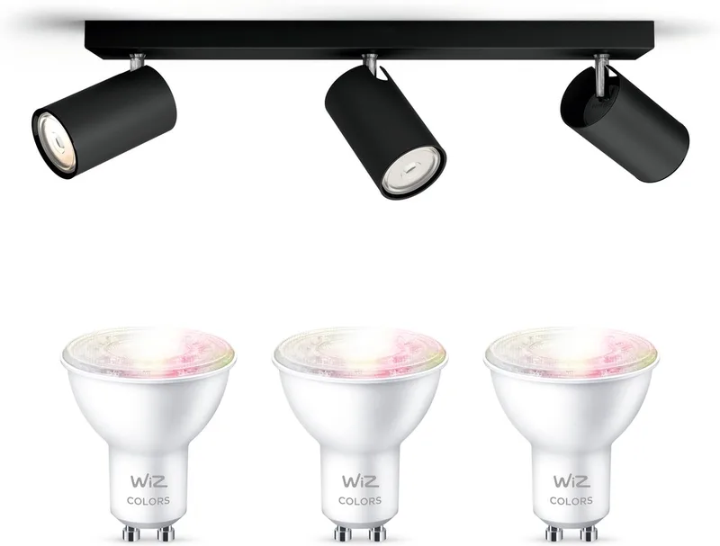 Kosipo Opbouwspot - Wit en Gekleurd Licht - Plafondspot met 3 Lichtpunten - GU10 -Te bedienen via WiFi by WiZ in Black – product photo