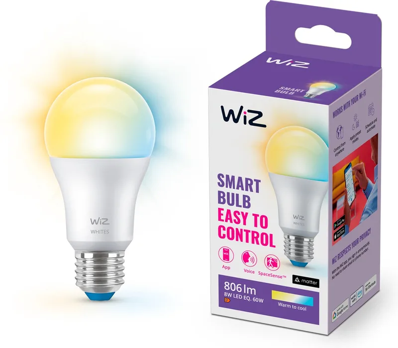 Lamp - Warm- tot Koelwit Licht - Slimme LED Verlichting - E27 fitting - 60W - Mat - Wi-Fi by WiZ – product photo