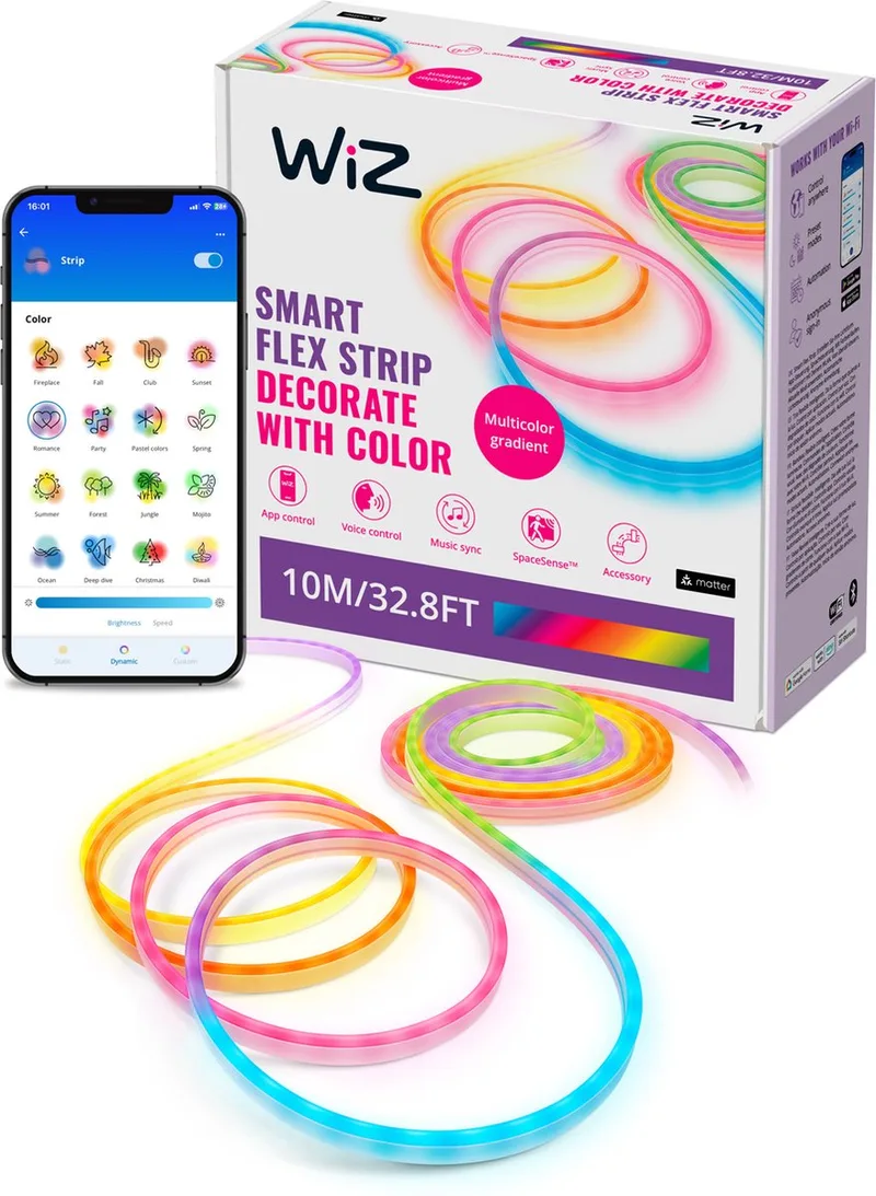 LED strip - Neon Flex - 10 meter - RGBIC - Makkelijke installatie - Gekleurd en licht - RGBIC; meerdere kleuren tegelijk - Vorm zoals jij wilt - 2x 5 meter van WiZ in Wit – productfoto