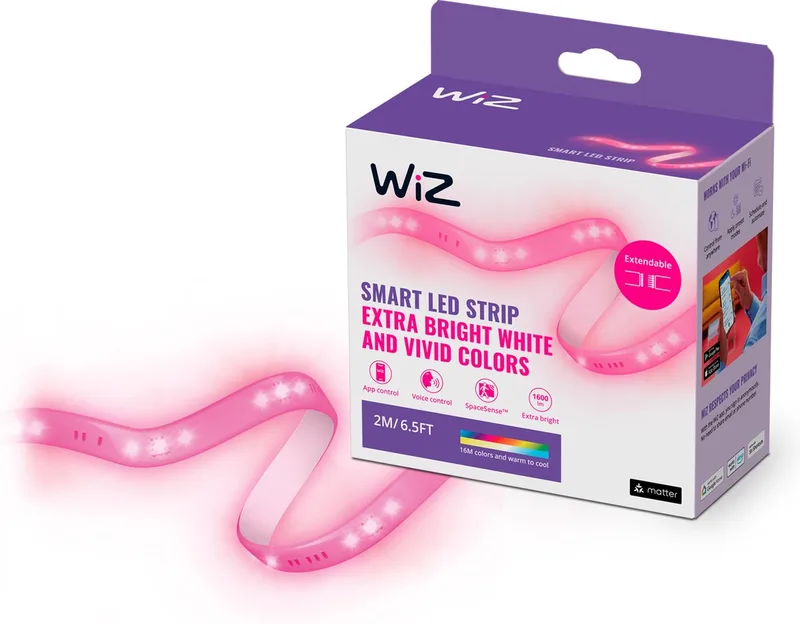 LED strip - Starterset - 2 meter - RGB+W - Makkelijke installatie - Gekleurd en Licht - Wi-Fi - RGB; één kleur tegelijk van WiZ in Wit – productfoto