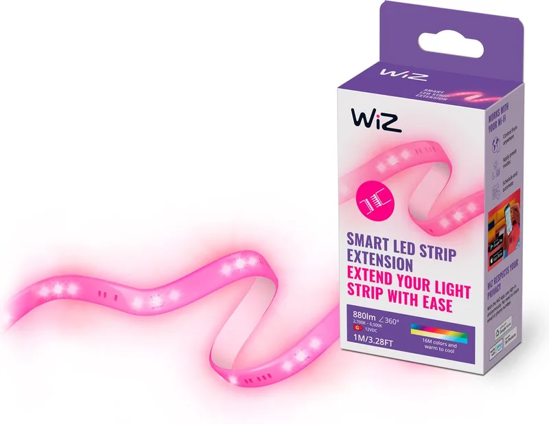 LED strip - Uitbreidingsset - 1 meter - RGB+W - Makkelijke installatie - Gekleurd en Licht - Wi-Fi - Uitbreiding voor de WiZ LED strip Starterset van 2 meter - RGB; één kleur tegelijk van WiZ in Wit – productfoto