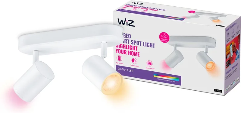 Opbouwspot Imageo Wit 2 spots - Slimme LED-Verlichting - Gekleurd en Wit Licht - GU10 - 2x 5W - Wi-Fi by WiZ in White – product photo