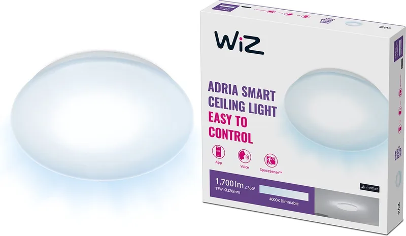 Plafondlamp Adria - Koelwit Licht - Slimme LED Verlichting - Geïntegreerde LED - 17W - Wi-Fi van WiZ in Wit – productfoto 1 van 6