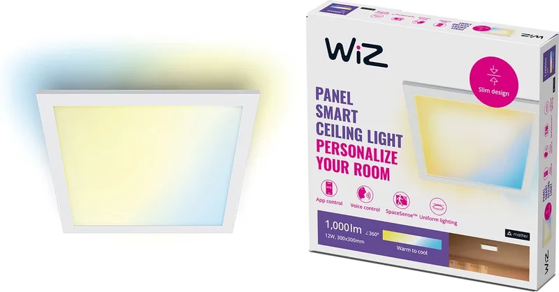 Plafondlamp LED Paneel - 30 x 30 cm - Warm- tot Koelwit Licht - Slimme LED Verlichting - 12W - Vierkant by WiZ in White – product photo