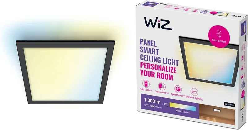 Plafondlamp LED Paneel - 30 x 30 cm - Warm- tot Koelwit Licht - Slimme LED Verlichting - 12W - Vierkant - Zwart van WiZ in Wit – productfoto
