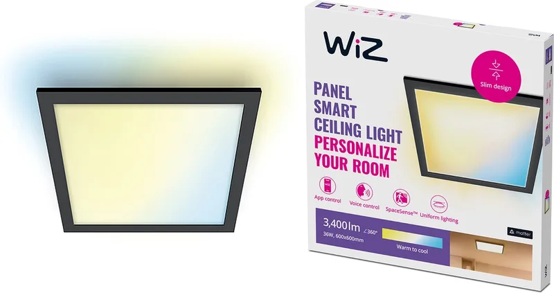 Plafondlamp LED Paneel - 60 x 60 cm - Warm- tot Koelwit Licht - Slimme LED Verlichting - 36W - Vierkant - Zwart van WiZ in Wit – productfoto