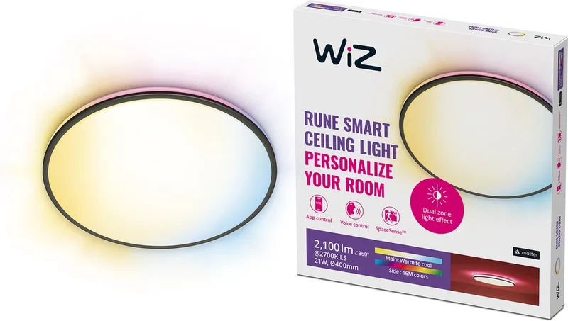 Plafondlamp Rune - Slimme LED-Verlichting - Gekleurd en Wit Licht - Geïntegreerd LED - 21W - Wi-Fi de WiZ en Noir – photo produit