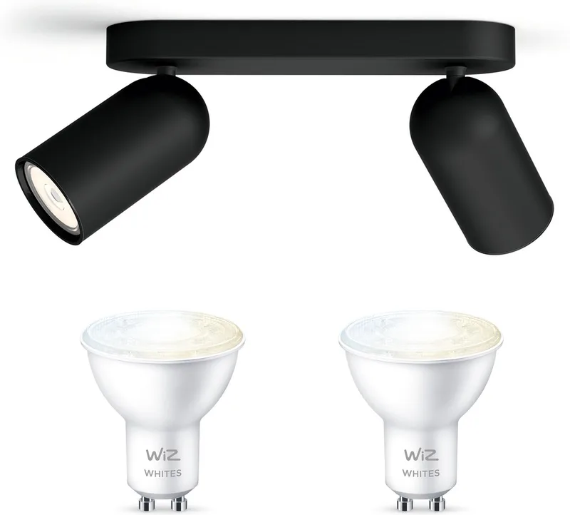 Pongee Opbouwspot - Warm tot Koelwit Licht - Plafondspot met 2 Lichtpunten - GU10 - Te bedienen via WiFi de WiZ en Noir – photo produit