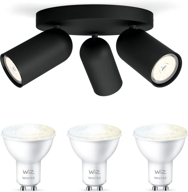 Pongee Opbouwspot - Warm tot Koelwit Licht - Plafondspot met 3 Lichtpunten - GU10 -Te bedienen via WiFi van WiZ in Zwart – productfoto