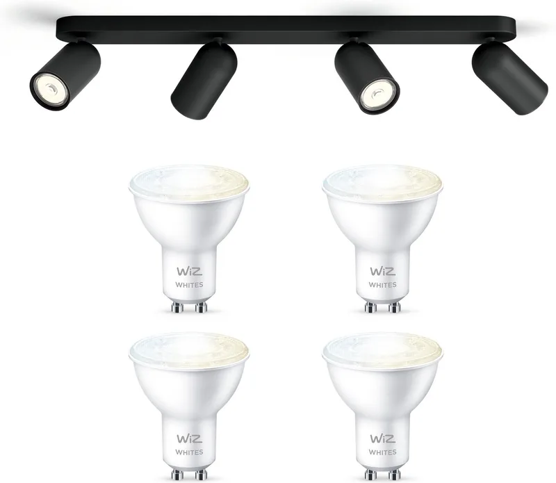 Pongee Opbouwspot - Warm tot Koelwit Licht - Plafondspot met 4 Lichtpunten - GU10 -Te bedienen via WiFi van WiZ in Zwart – productfoto