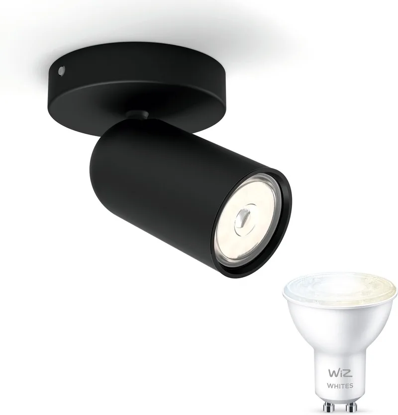 Pongee Opbouwspot - Warm tot Koelwit Licht - Wandspot of Plafondspot met 1 Lichtpunt - GU10 - Te bedienen via WiFi by WiZ in Black – product photo