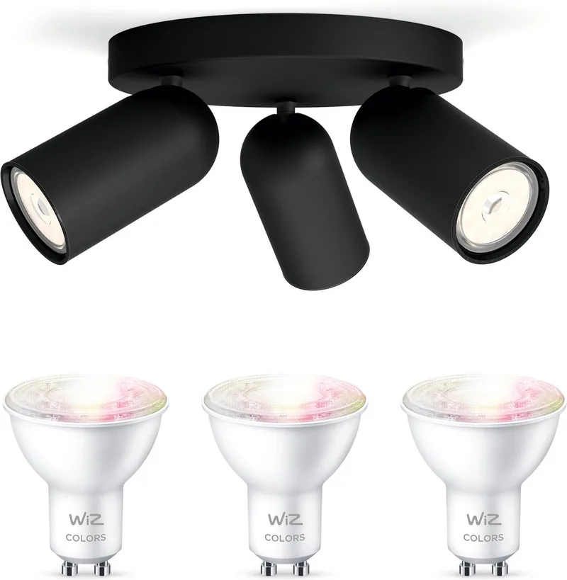 Pongee Opbouwspot - Wit en Gekleurd Licht - Plafondspot met 3 Lichtpunten - GU10 -Te bedienen via WiFi by WiZ in Black – product photo