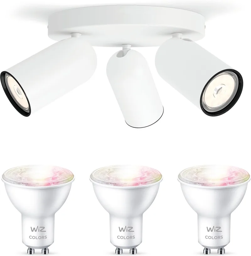 Pongee Opbouwspot (Wit) - Wit en Gekleurd Licht - Plafondspot met 3 Lichtpunten - GU10 -Te bedienen via WiFi van WiZ in Wit – productfoto