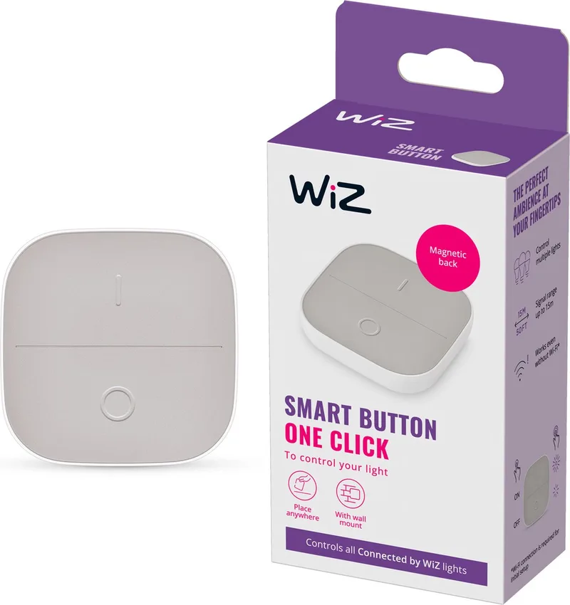 Portable Button - Bedien je Slimme Verlichting Eenvoudig Zonder App - Werkt op Batterijen - Draagbaar van WiZ in Wit – productfoto