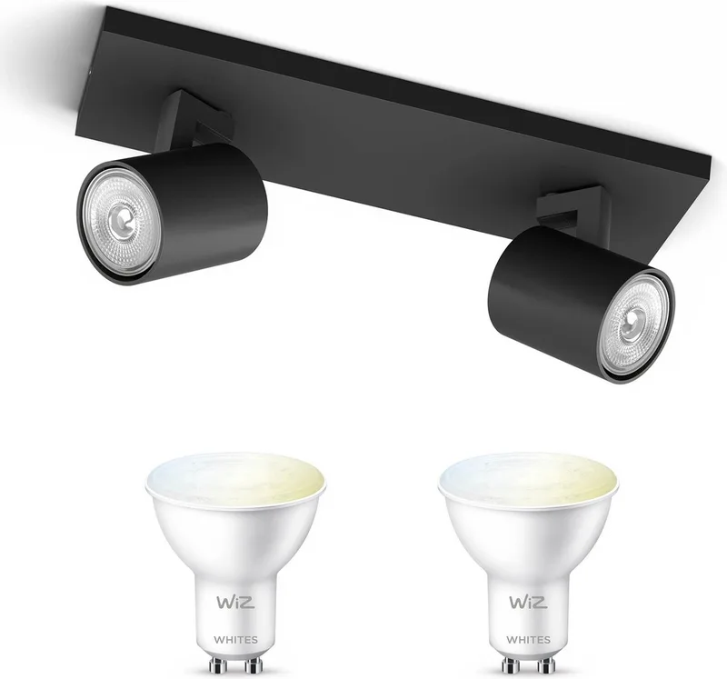 Runner Opbouwspot - Warm tot Koelwit Licht - Plafondspot met 2 Lichtpunten - GU10 - Te bedienen via WiFi de WiZ en Noir – photo produit