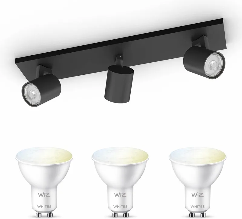 Runner Opbouwspot - Warm tot Koelwit Licht - Plafondspot met 3 Lichtpunten - GU10 -Te bedienen via WiFi de WiZ en Noir – photo produit
