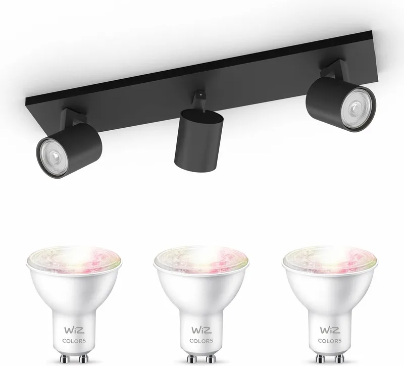 Runner Opbouwspot - Wit en Gekleurd Licht - Plafondspot met 3 Lichtpunten - GU10 -Te bedienen via WiFi de WiZ en Noir – photo produit