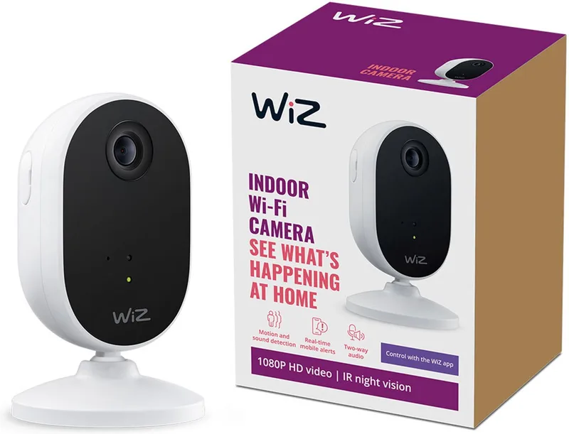 Slimme Binnencamera - Home Monitoring - Bedrade camera - Koppel met je slimme WiZ verlichting - Beweging- en geluidsdetectie by WiZ in Black – product photo