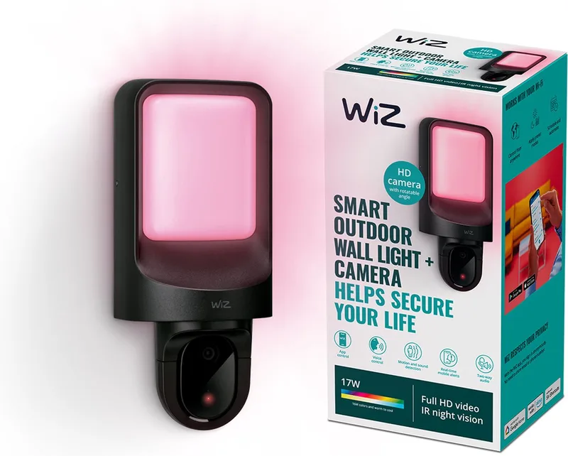 Slimme Buitenlamp met Camera - Home Monitoring - Bedrade camera - Koppel met WiZ slimme verlichting - Beweging- en geluidsdetectie -Wi-Fi van WiZ in Zwart – productfoto