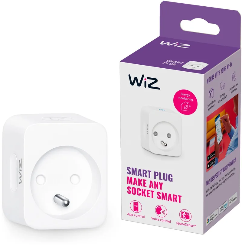 Slimme stekker - Eenvoudige Bediening via de App - Stekkertype E - Wi-Fi van WiZ in Wit – productfoto
