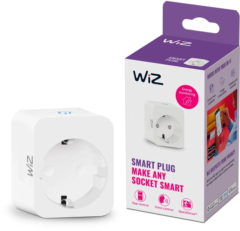 Slimme stekker met Powermeter - Eenvoudige Bediening via de App - Stekkertype F - Wi-Fi van WiZ in Wit – productfoto