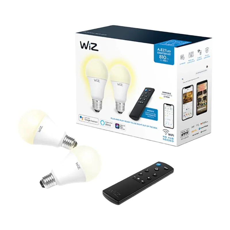 Smart Starter-Set Warmweiß 2 LED-Leuchtmittel & Fernbedienung A60 E27 by WiZ – product photo