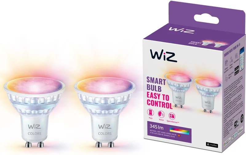 Spot 2-pack - Gekleurd en Wit Licht - Slimme LED Verlichting - GU10 fitting - 50W - Glas - Wi-Fi van WiZ – productfoto