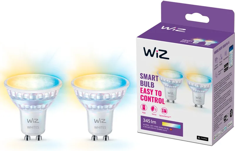 Spot 2-pack - Warm- tot Koelwit Licht - Slimme LED Verlichting - GU10 fitting - 50W - Glas - Wi-Fi van WiZ – productfoto