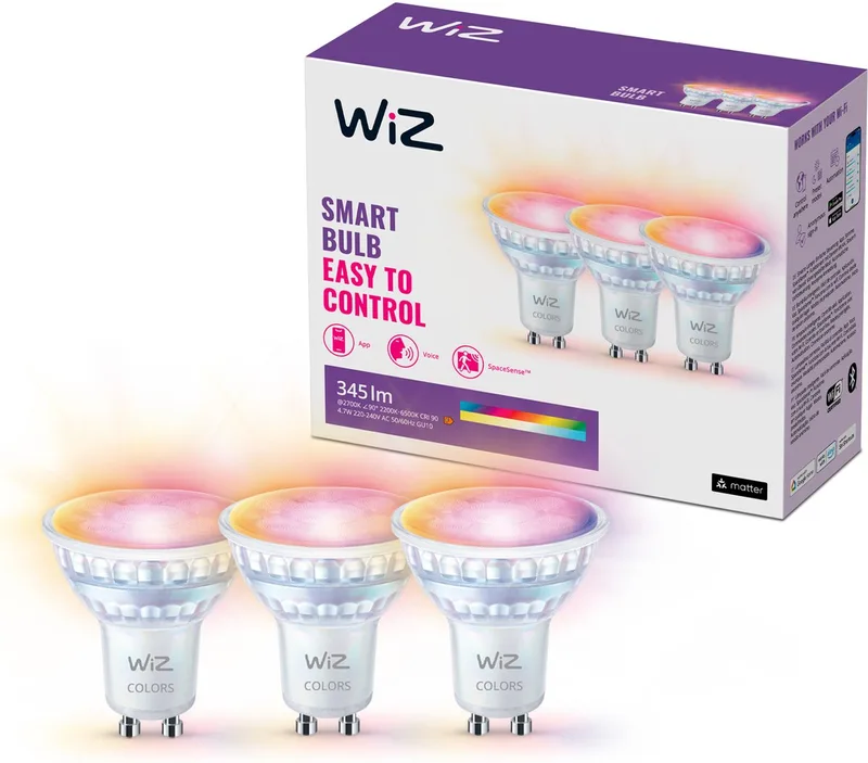 Spot 3-pack - Gekleurd en Wit Licht - Slimme LED Verlichting - GU10 fitting - 50W - Glas - Wi-Fi van WiZ – productfoto