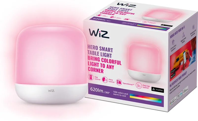 Tafellamp Hero - Gekleurd en Licht - Slimme LED Verlichting - Modern Design - Wi-Fi by WiZ in White – product photo