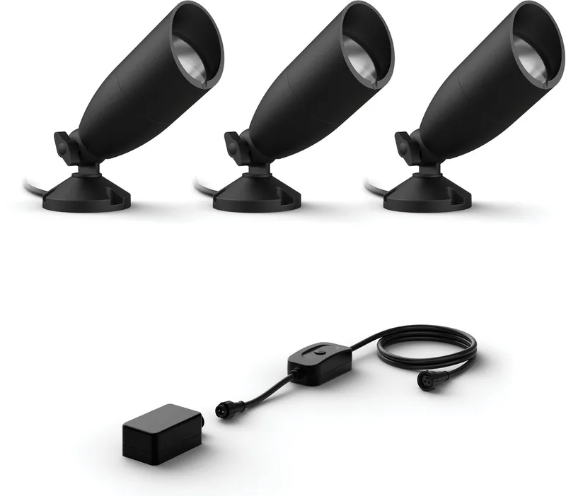 Tuinspot Basisset met 3 Tuinspots (Zwart) - Wit en Gekleurd Licht - Incl. Voedingskabel - Tuinverlichting - Slimme LED Verlichting - WiFi by WiZ in Anthracite – product photo
