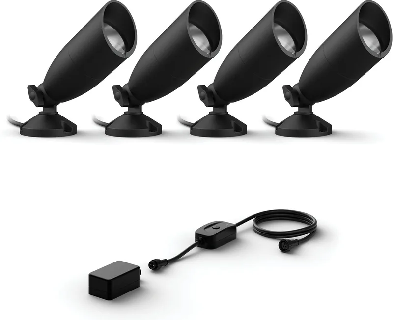 Tuinspot Basisset met 4 Tuinspots (Zwart) - Wit en Gekleurd Licht - Incl. Voedingskabel - Tuinverlichting - Slimme LED Verlichting - WiFi de WiZ en Anthracite – photo produit