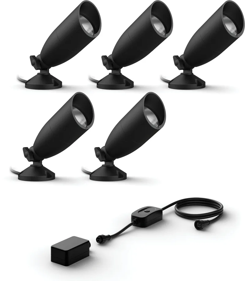 Tuinspot Basisset met 5 Tuinspots (Zwart) - Wit en Gekleurd Licht - Incl. Voedingskabel - Tuinverlichting - Slimme LED Verlichting - WiFi van WiZ in Antraciet – productfoto