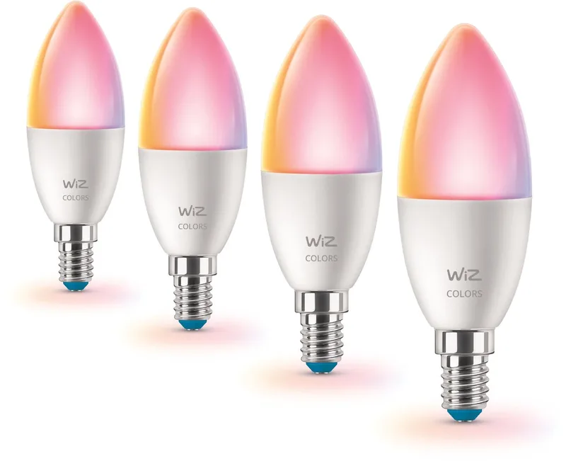 Voordeelverpakking - E14 - met 4 kaarslampen - Mat - 40W - 400lm - Wit en Gekleurd Licht - Slimme LED Verlichting - Werkt met Apple HomeKit, Alexa en Google Home - Tunable White and Color van WiZ – productfoto