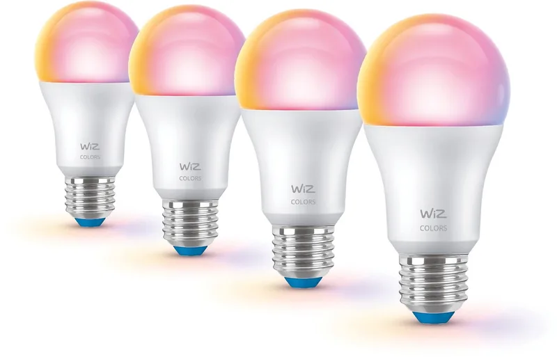 Voordeelverpakking - E27 - met 4 standaardlampen - Mat - 60W - 806lm - Wit en Gekleurd Licht - Slimme LED Verlichting - Werkt met Apple HomeKit, Alexa en Google Home - Tunable White and Color de WiZ – photo produit