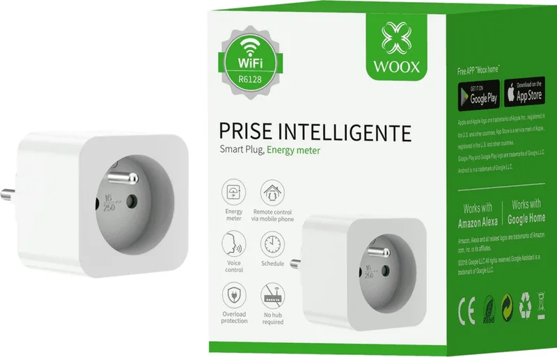 R6128 - smart plug - slimme stekker Type E met Energiemonitor by Woox in Green – product photo