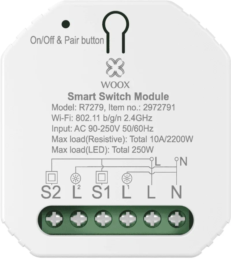 Smart switch 2-gang module | R7279 de Woox en Blanc – photo produit