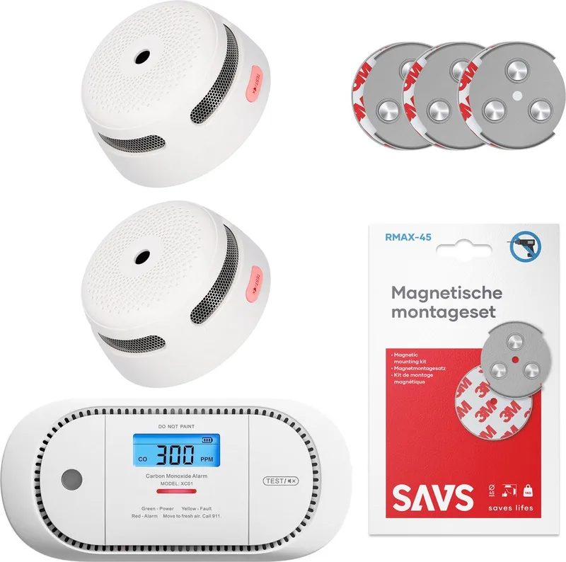 Brandpreventieset - 2 Rookmelders en 1 Koolmonoxidemelder - 10 jaar batterij - Met magneet montage - Brandalarm en CO melder zonder boren van X-Sense in Wit – productfoto