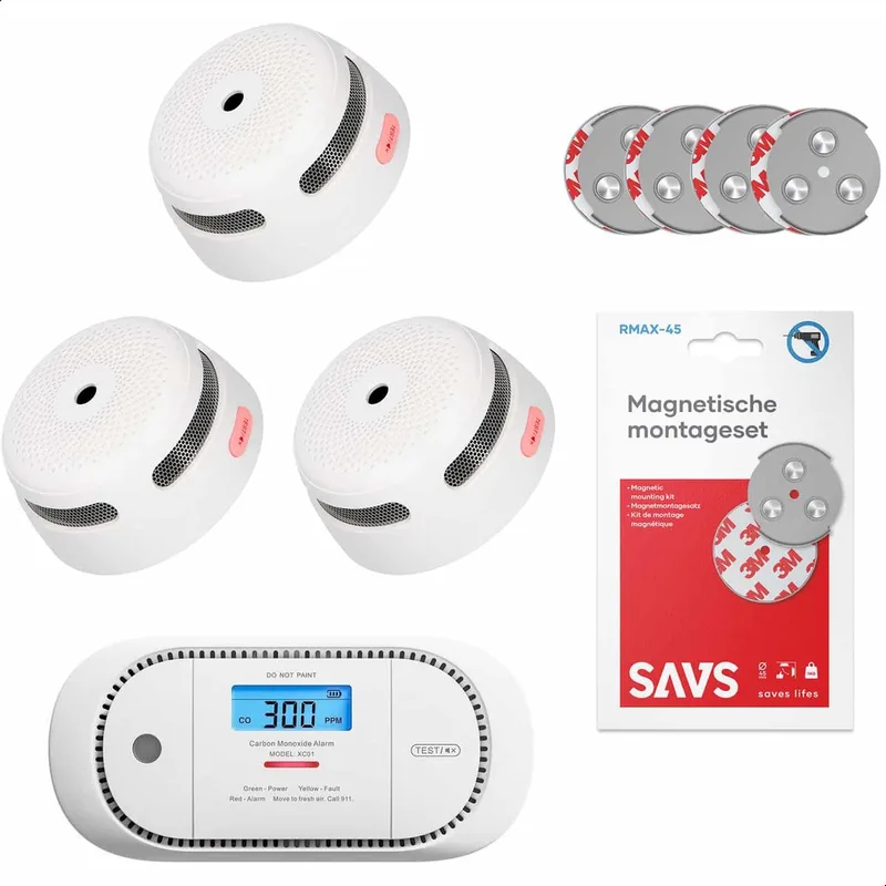 Brandpreventieset - 3 Rookmelders en 1 Koolmonoxidemelder - 10 jaar batterij - Met magneet montage - Brandalarm en CO melder zonder boren från X-Sense i Vit – produktbild