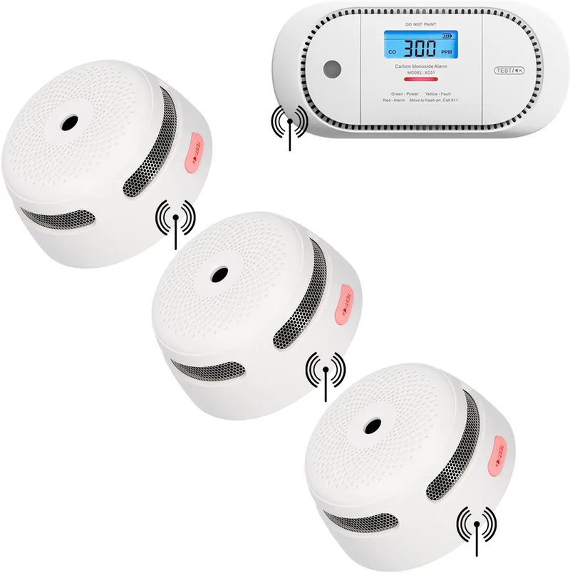 Brandpreventieset XS01-W Draadloos koppelbare rookmelder en XC01P-WR Koppelbare koolmonoxidemelder - 3 Rookmelders en 1 CO melder - 10 jaar batterij - Voldoet aan Europese norm - Koppelbaar brandalarm de X-Sense en Blanc – photo produit