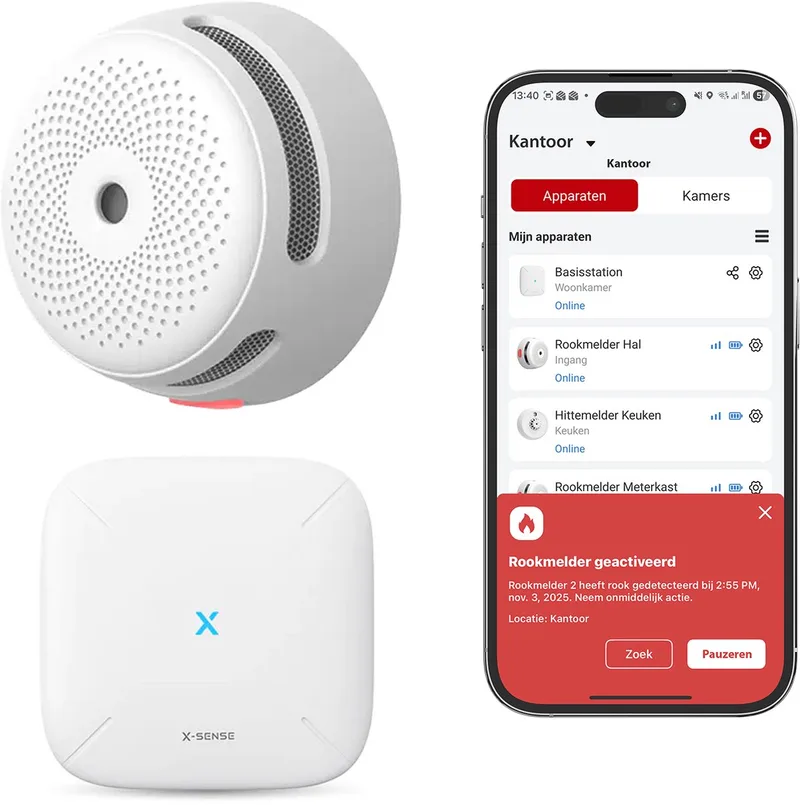 Link+ Pro Slimme Rookmelder bundel - 1 XS01-M Rookmelder en SBS50 Base Station - Werkt via app - WiFi gateway - Draadloos RF koppelbaar - Brandalarm - Smart home by X-Sense in White – product photo