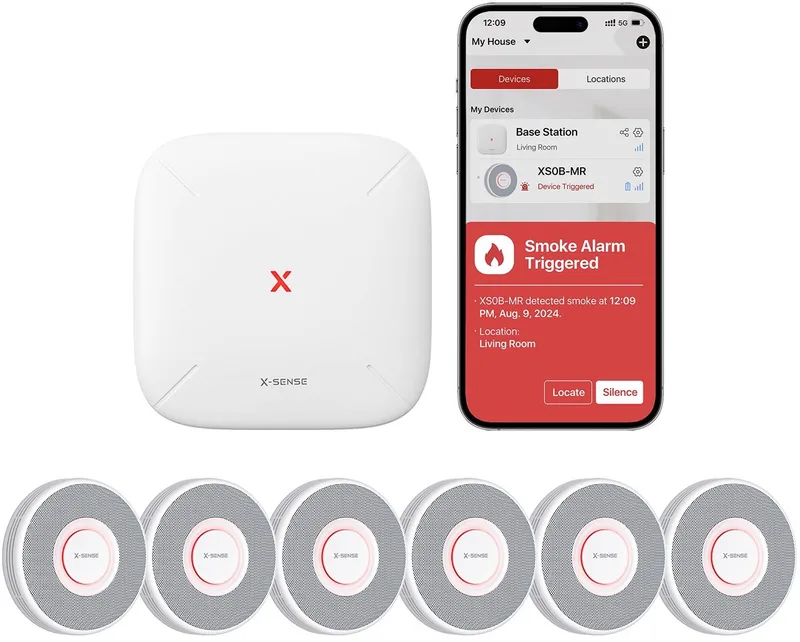 Link+ Pro Slimme Voice Rookmelder bundel - 6 XS0B-MR Rookmelders en SBS50 Base Station - Gesproken meldingen - Werkt via app - WiFi gateway - Draadloos RF koppelbaar - Brandalarm - Smart home fra X-Sense i Hvid – produktbillede