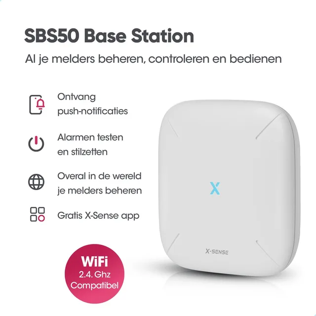 SBS50 Base station - WiFi gateway - Voor de XS01-M Rookmelder en XC01-M Koolmonoxidemelder - Smart home - Werkt via app