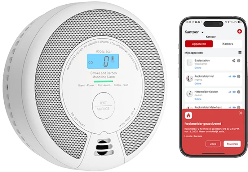 SC07-MR Slimme combimelder met WiFi - Link+ Pro - Rook en koolmonoxide - 360° sensor - Rookmelder en koolmonoxidemelder - Rook én CO melder draadloos koppelbaar - Smart Home van X-Sense in Wit – productfoto