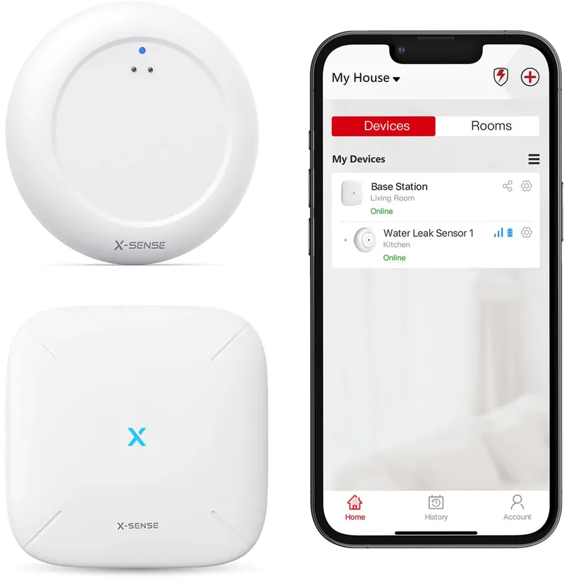 SWS0A Slimme Watermelder bundel met WiFi - met Base Station - Werkt met app - Watersensor - Wateralarm - Waterlekkage detector - Waterdetector - Vochtmeter - Lekdetectie från X-Sense i Vit – produktbild