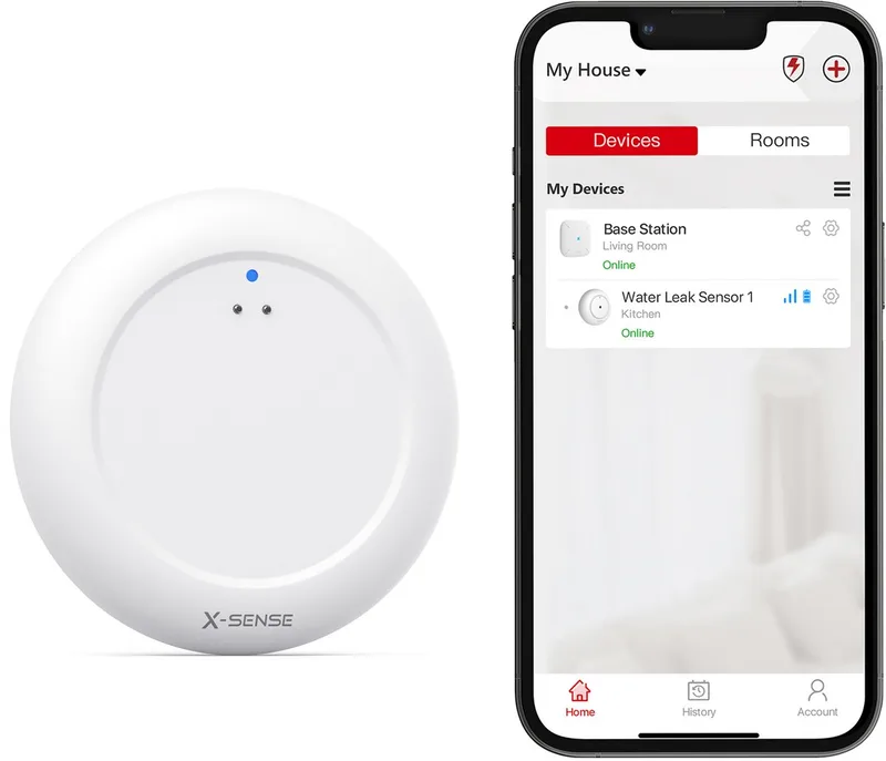 SWS0A Slimme watermelder met WiFi - Werkt met app - Watersensor - Wateralarm - Waterlekkage detector - Waterdetector - Vochtmeter - Lekdetectie från X-Sense i Vit – produktbild