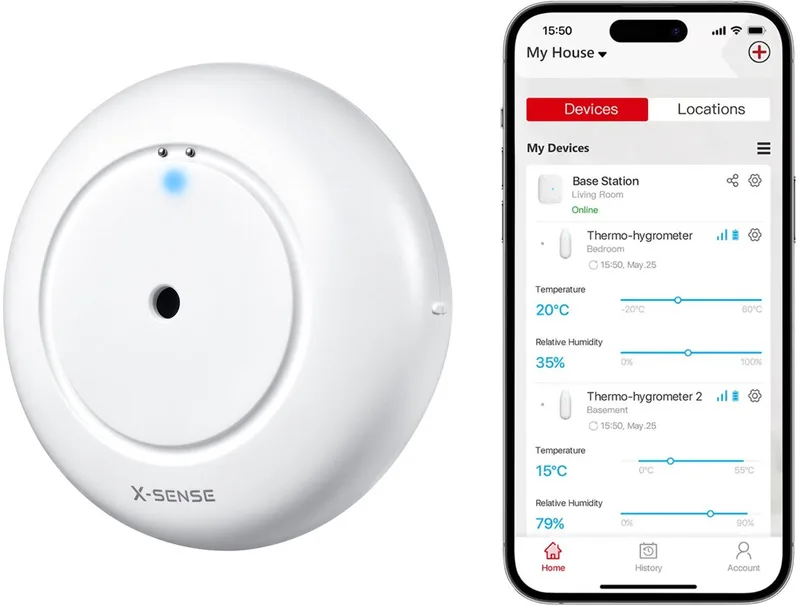 SWS51 Slimme watermelder met WiFi - Werkt met app - Watersensor - Wateralarm - Waterlekkage detector - Waterdetector - Vochtmeter - Lekdetectie från X-Sense i Vit – produktbild