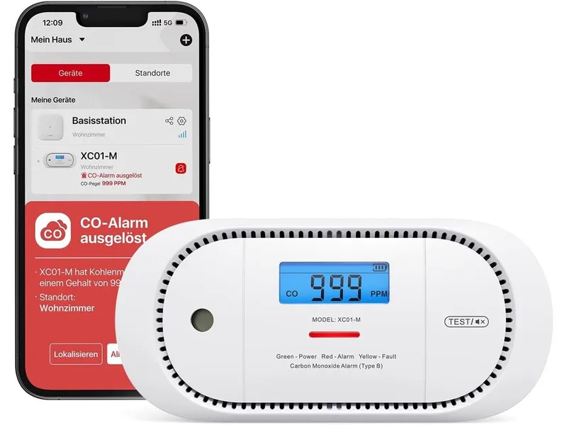 XC01-M CO-Melder (LCD-Display, App gesteuert, integrierter Figaro-CO-Sensor) by X-Sense in White – product photo