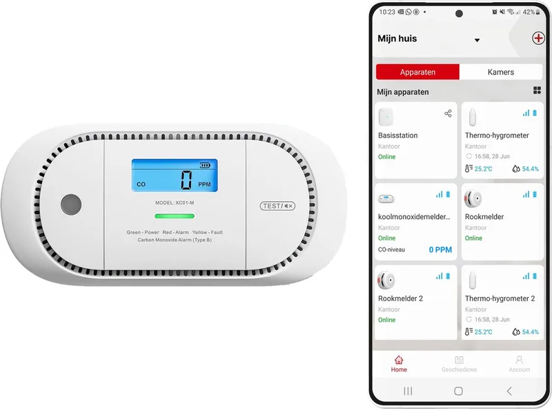 XC01-M Slimme koolmonoxidemelder met WiFi - Link+ Pro - Werkt via app - Draadloos RF koppelbaar - LCD Display - CO melder från X-Sense i Vit – produktbild