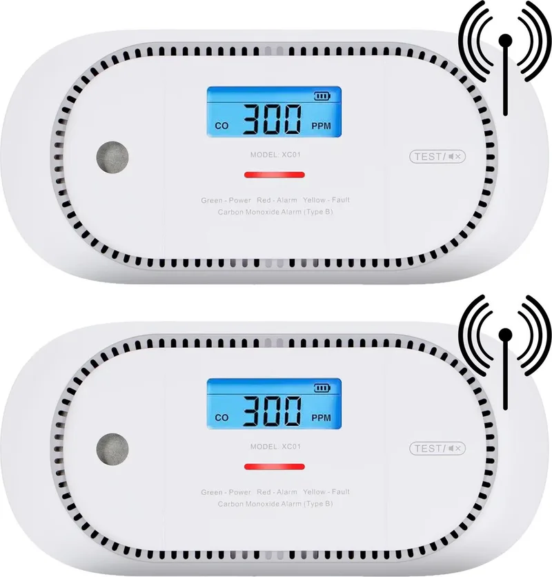 XC01P-WR Koppelbare koolmonoxidemelder - 2 koolmonoxidemelders - 10 jaar Figaro® sensor - LCD display - Voldoet aan Europese norm - Draadloos koppelbaar von X-Sense in Weiß – Produktfoto